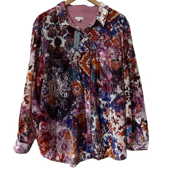 Anthropologie Pilcro The Hadley Velvet Relaxed Button-down Shirt in Pink Sz. 2X - Picture 10 of 14